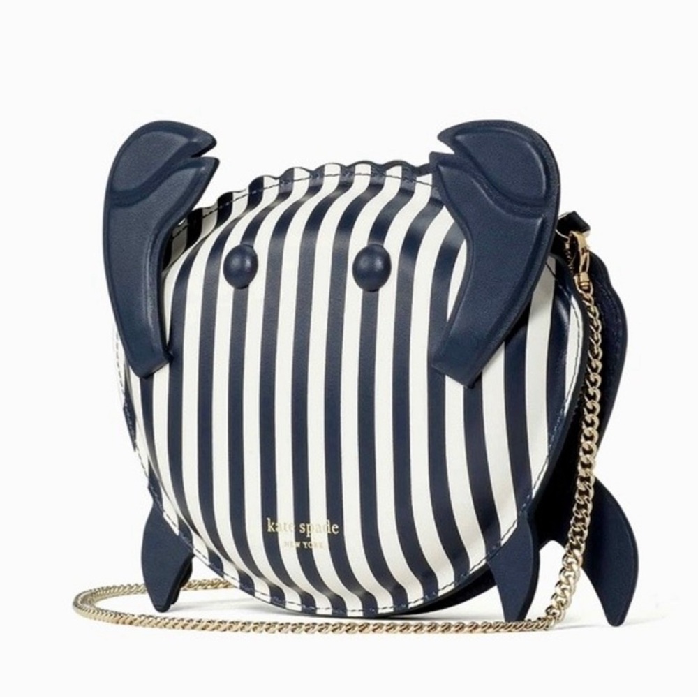 KATE SPADE SHELLY CRAB STRIPED NAUTICAL LEATHER CROSSBODY BAG